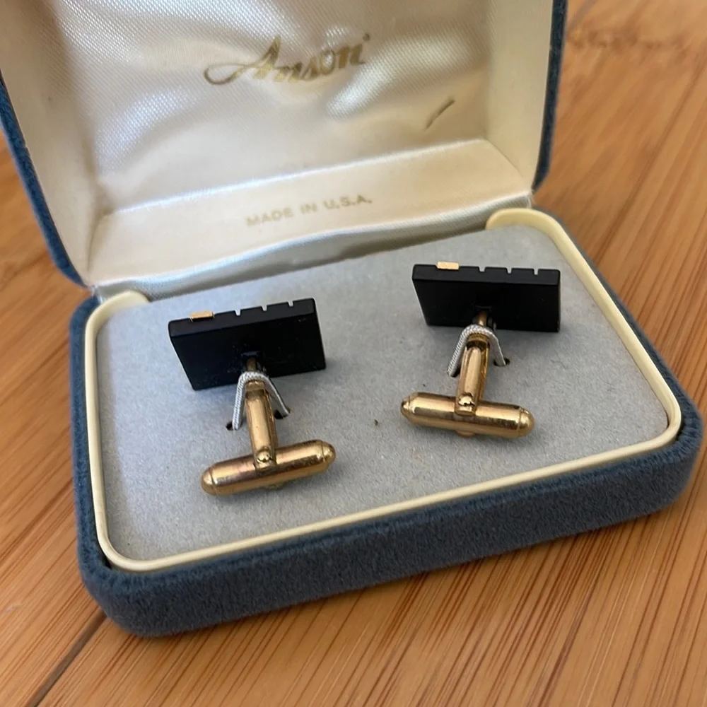 Vintage Men’s Gold/Black Fancy Cufflinks Jewerly square cufflinks